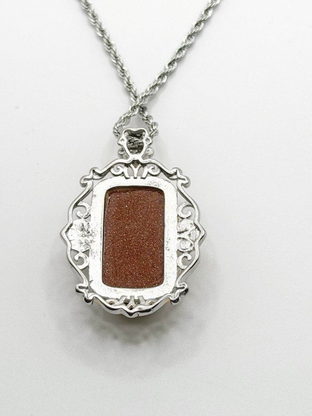 Gold & Silver Tone Stainless Steel Goldstone Pendant Chain Necklace - Picture 3 of 5